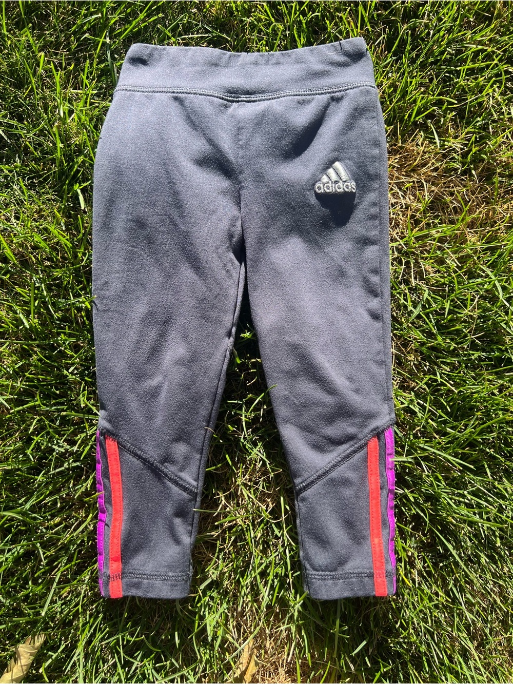 adidas Girls' Charcoal Leggings with colorful Side Stripes